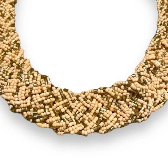 Vintage Chunky Braided Seed Bead Necklace w/ Chain Clasp - Retro Jewelry - Picture 2 of 12